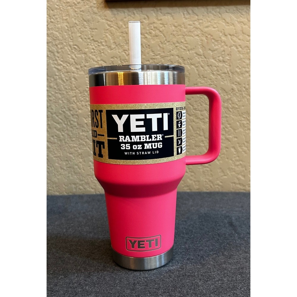 YETI Rambler 35 oz Mug Straw Lid Tropical Pink Handle NEW w/ Tags